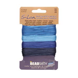 13338 S-Lon pärltråd, Blå mix, 0,5 mm, 4*10 m, 1 st.