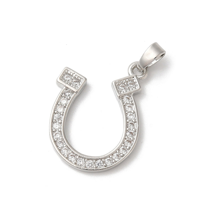 Hästsko med Cubic Zirconia, silver, 28x16x2 mm, 1st, (13493)