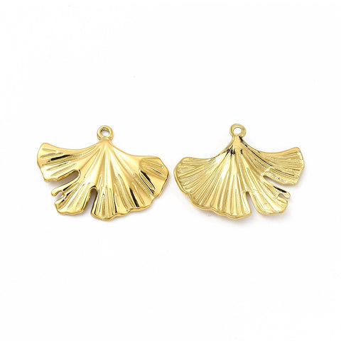 13946 Hänge  Ginkgo löv 304 rostfritt stål, 18K guldpläterat, 1 st