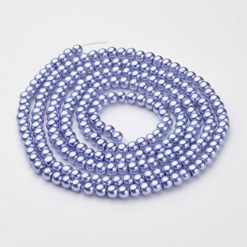 Glaspärlor, lackade, kornblå, 4 mm, 1 sträng, (13131)