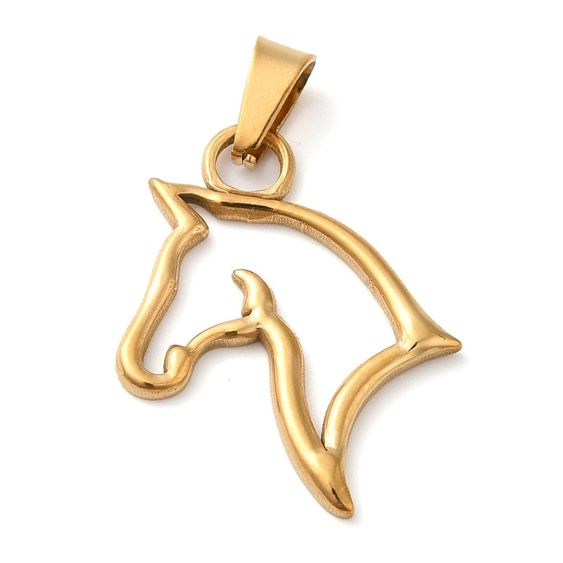 Hästhuvud, Rostfritt stål, guld,  22x19x1,5 mm, 1st, (13215)