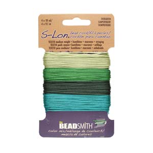 S-Lon pärltråd, Grön mix, 0,5 mm, 4*10 m, 1 st. (13339)
