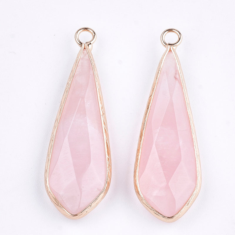 Naturlig Rosenkvarts, facetterad droppe, 36x11x5 mm, 1 st (14347)