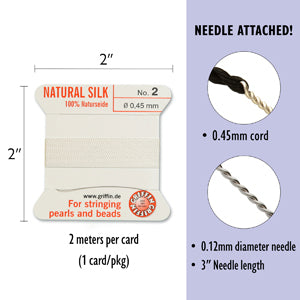 Silkestråd GRIFFIN, Vit, 0,45 mm, 2 m, 1 st INKLUSIVE NÅL, (13353)