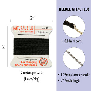 Silkestråd GRIFFIN Svart 0,8 mm, 2 m Pärlsilke med Nål för Smyckestillverkning (13356)