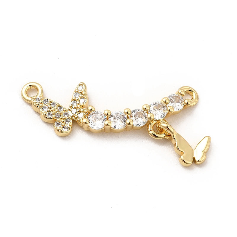 Connector med fjärilar, Cubic Zirconia, guld, 1 st, (13500)