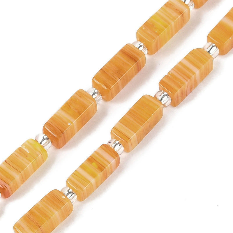 Lampworkpärla, orange, rektangel, 10x4x4 mm, 1 sträng (13556)