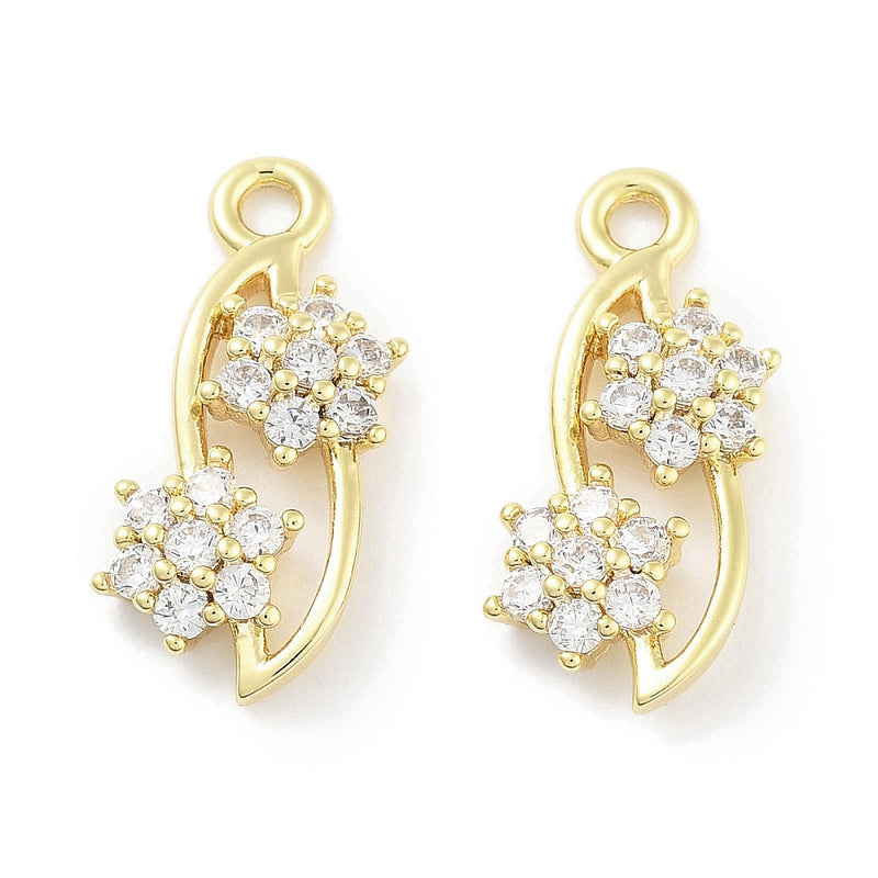Hänge med 2 Cubic Zirconia blommor, guld, 1 st, (13640)