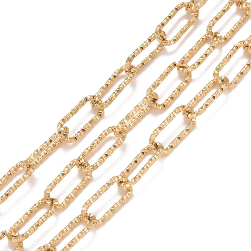 Kedja paper clip, Rostfritt stål, guld, 1 m, (13669)
