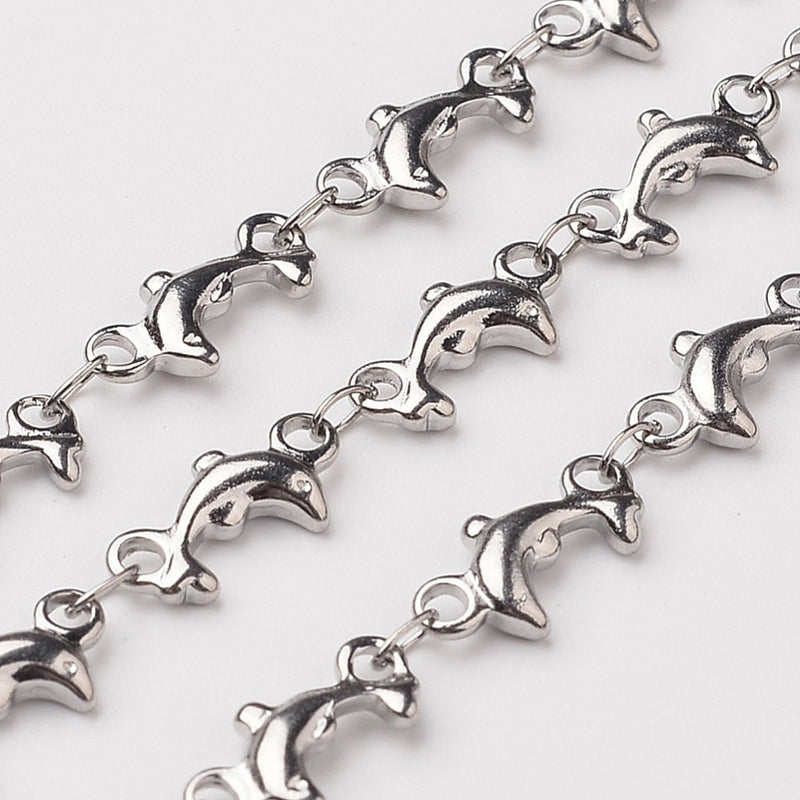 Kedja med delfiner, Rostfritt stål, 1 m, (13698)