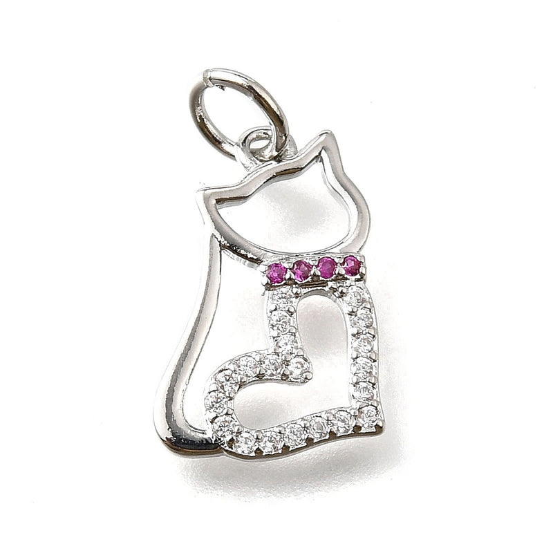 Katt med hjärta, Cubic Zirconia, 1 st, (13708)