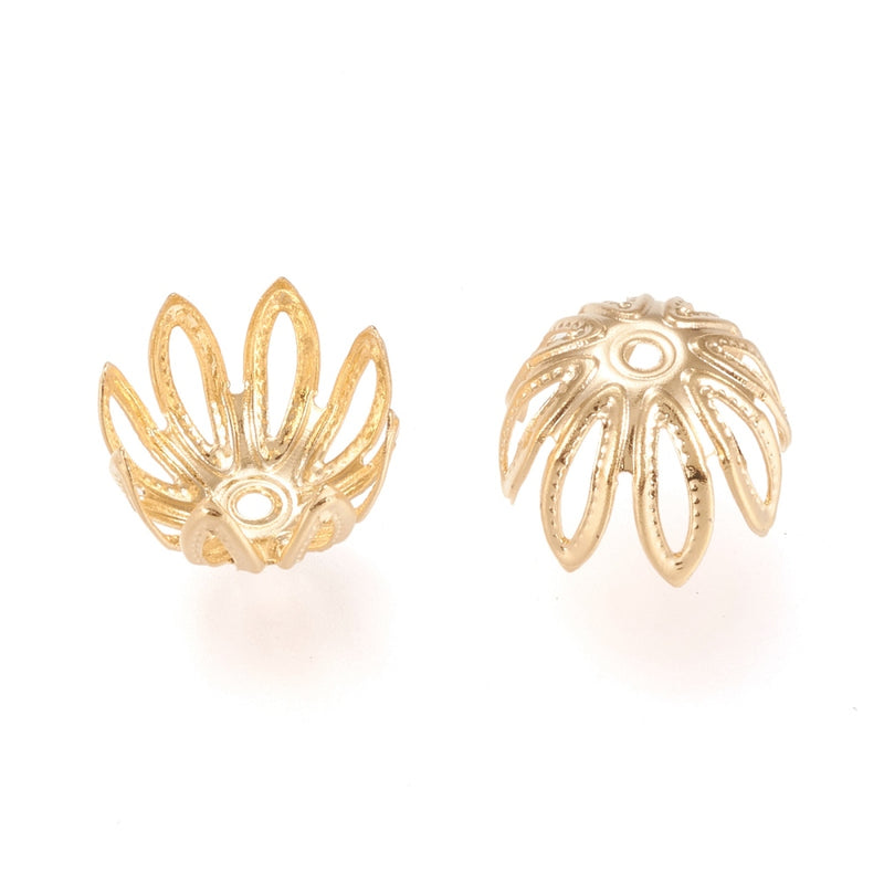 Pärlhattar, Rostfritt stål, guld, 11x11x7 mm, 2 st (13726)