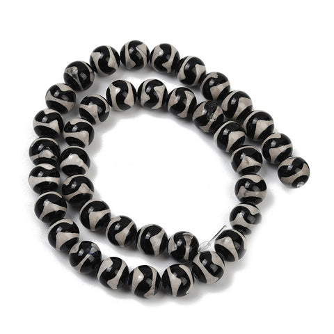 13745 Agat tibetansk DZI naturlig, tigermönstrad, 10mm,1 sträng