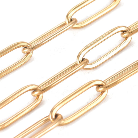 13822 Kedja Paper clip, 304 rostfritt stål. 18K guld pläterad, 12x4mm, 1 m