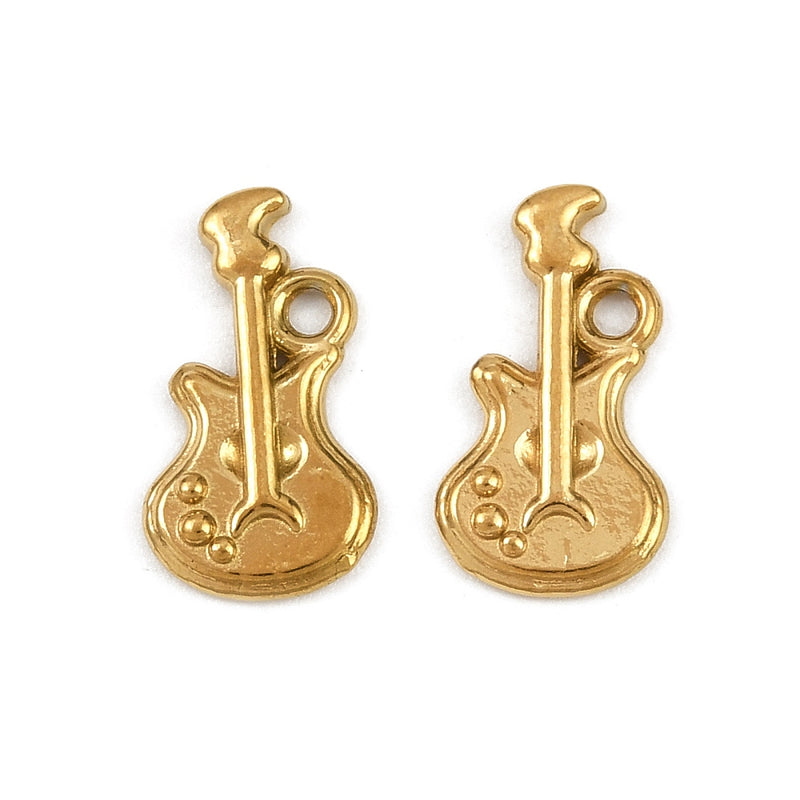 Gitarr, Rostfritt stål, guld , 13x7x1,5 mm, 1 st, (13837)
