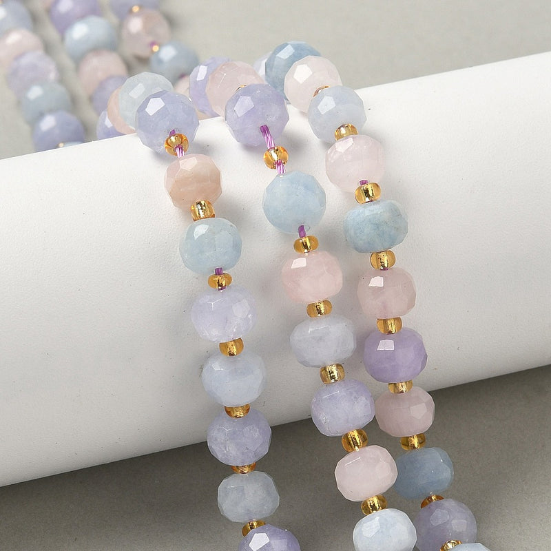 Ametist/Akvamarine och Rosenkvarts, facetterade, 6x8mm, 1 sträng (13861)