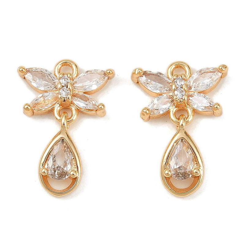 Fjäril med droppe, Cubic Zirconia, 18K guldpläterad, 1 st, (13865)