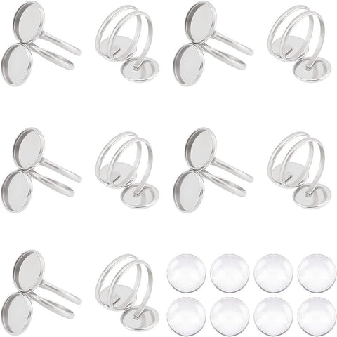 13884 Ring stomme i 304 rostfritt stål, justerbar, för 2 cabochoner, 12 mm, 1 st