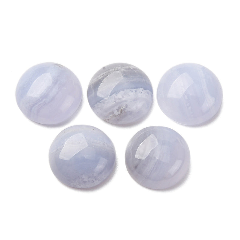 Cabochon, Agat, naturlig Blue Lace, 12 mm. 1 st (13887)