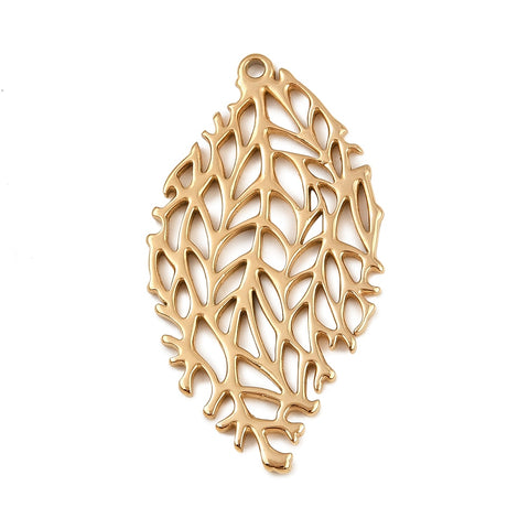 13892 Löv, 304 rostfritt stål, 18K guld pläterat,1 st