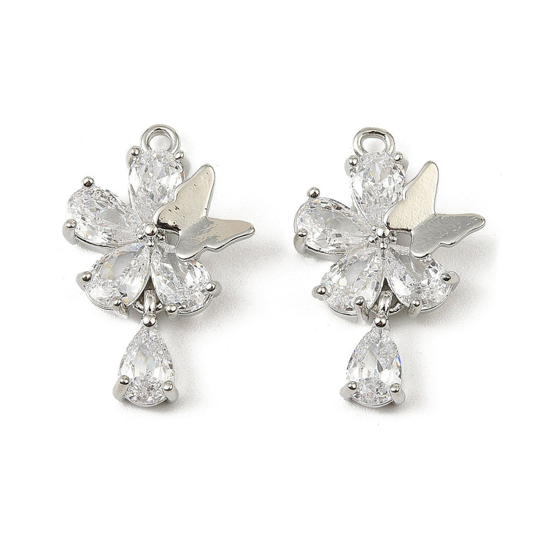 Hänge med Fjäril i Rostfritt Stål & Cubic Zirconia, 21×14 mm (1 st) (13893)