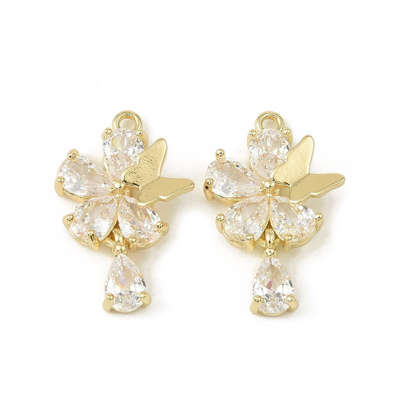 Hänge med Fjäril, Cubic Zirconia, 14K guldpläterad, 1 st, (13894)
