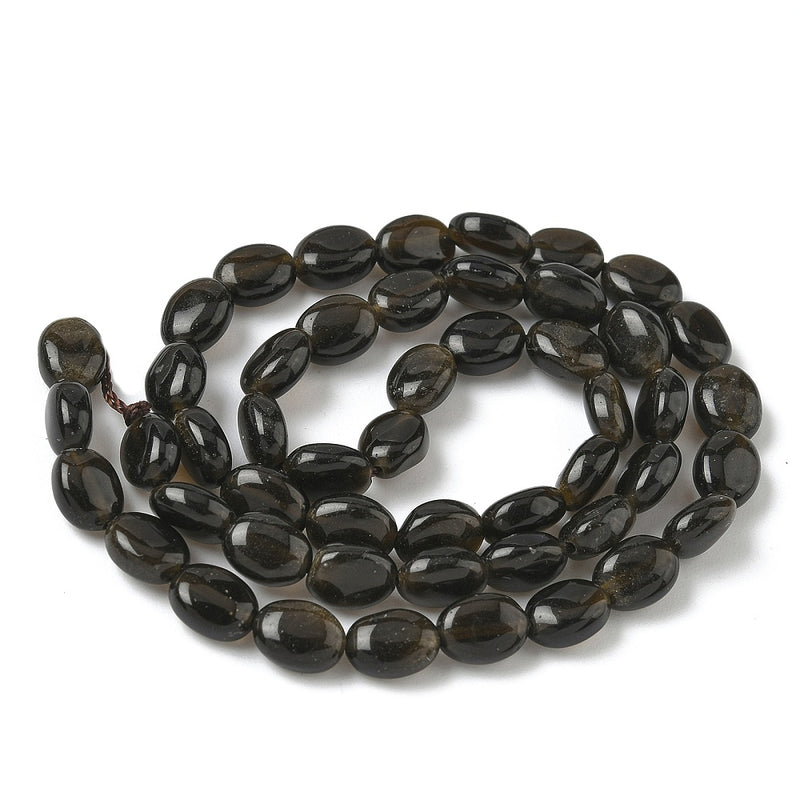 Obsidian, naturlig, oval, 8x6x3 mm, 1 sträng (13921)