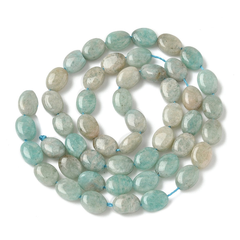 Amazonit, naturlig, oval, 8x6x3 mm, 1 sträng (13922)