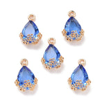 13935 Droppe med Rhinestone, guld, blå, 1 st
