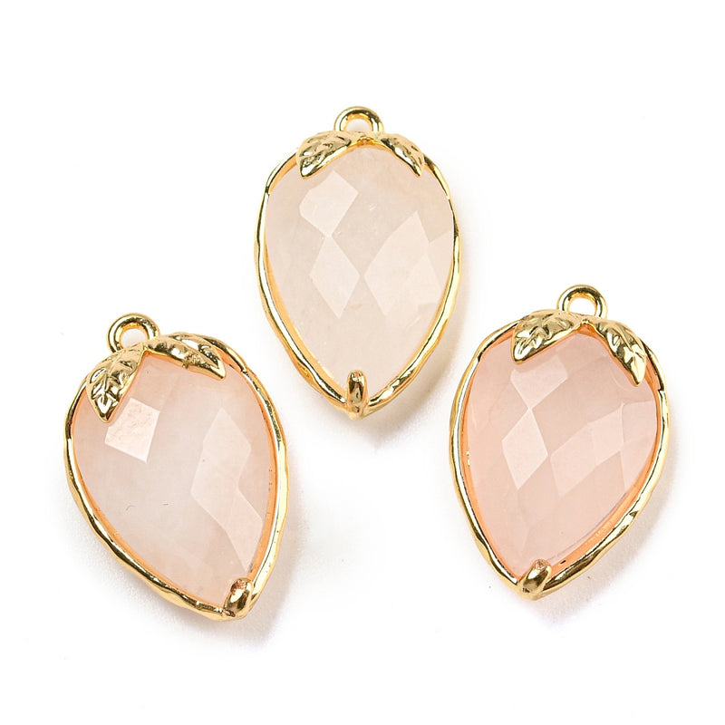 Rosenkvarts hänge, facetterat, guldinfattat, 18x11 mm, 1 st, (13943)