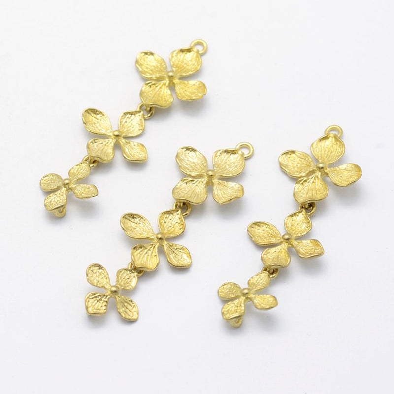 Hänge/connector, 41x13 mm, 3 blommor, guld, 1 st, (13948)