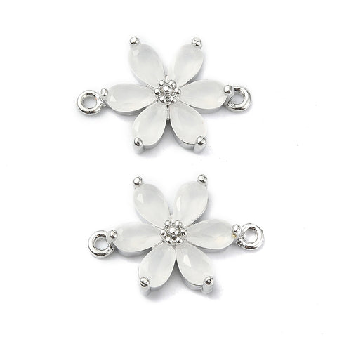 13949 Connector blomma Cubic Zirconia, silver, 1 st