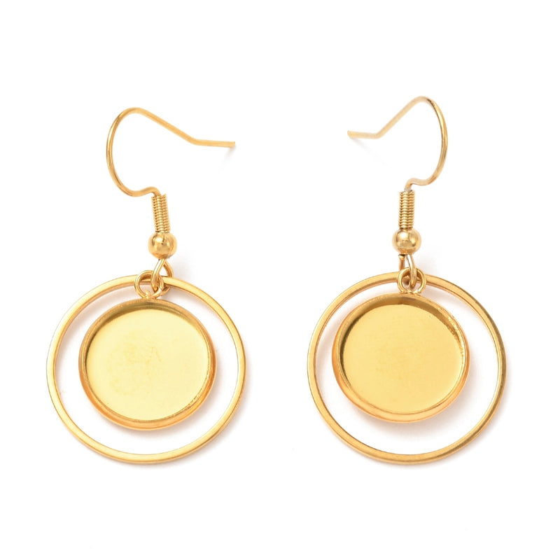 Örhänge med hänge för cabochon, Rostfritt stål, guld, 1 par, (13956)