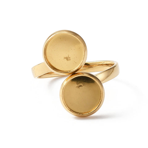 13957 Ring justerbar, 304 rostfritt stål, guld, plats för 2 cabochoner