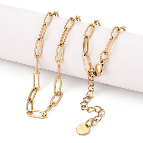 13958 Halsband, paperclip, 304 rostfritt stål, 18K guldpläterad, 50cm