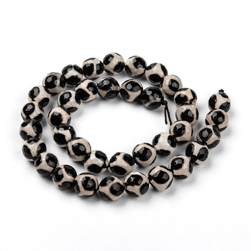 Tibetansk halvädelsten DZI, 10 mm, 1 sträng (13963)