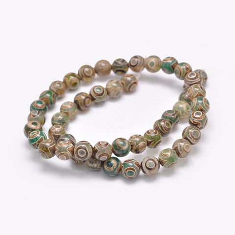 13968 Tibetansk halvädelsten DZI, grön, 8 mm, 1 sträng