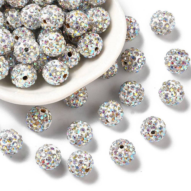 Rhinestone Pärla Vit 10 mm, Glittrande Smyckespärla, 1 st (14031)