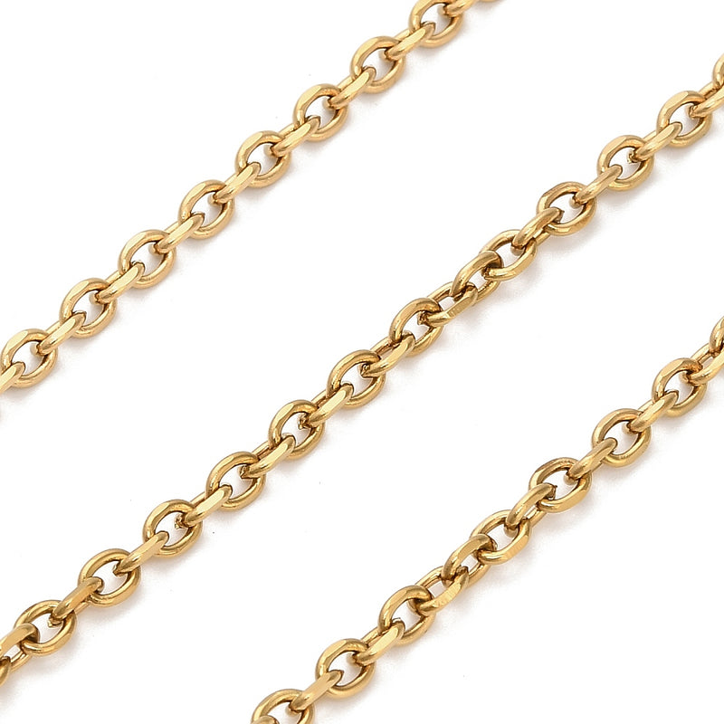 Kedja, 304 rostfritt stål,guld, 1 m (14040)