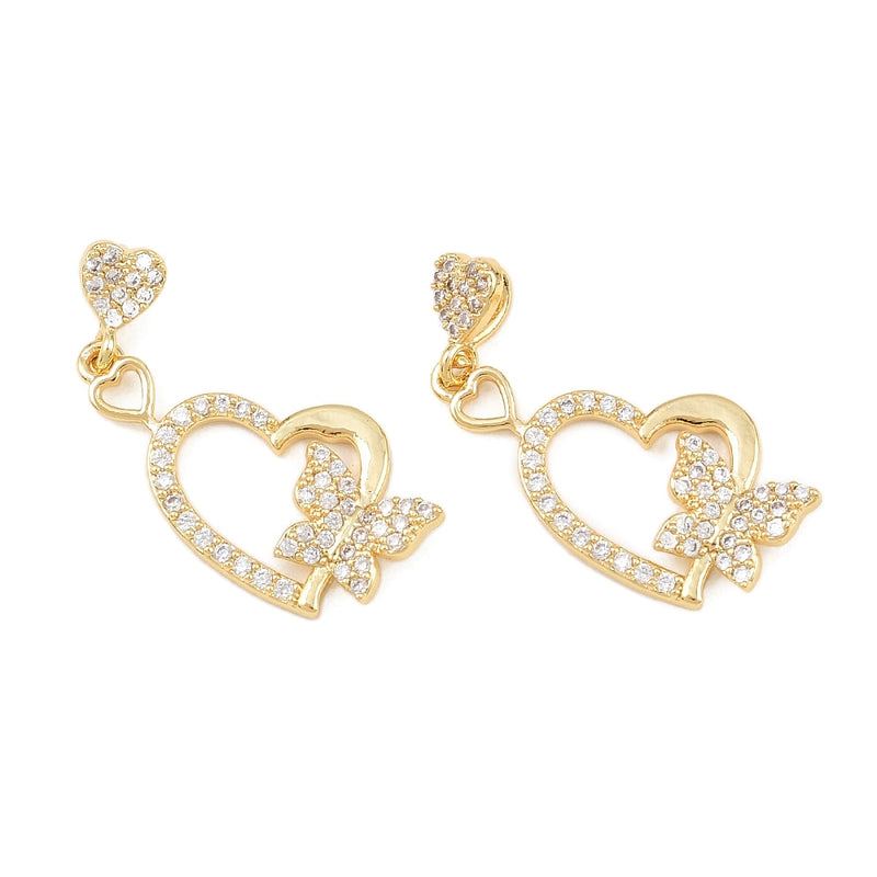 Hjärta med fjäril, Cubic Zirconia, guld,  1 st (14068)