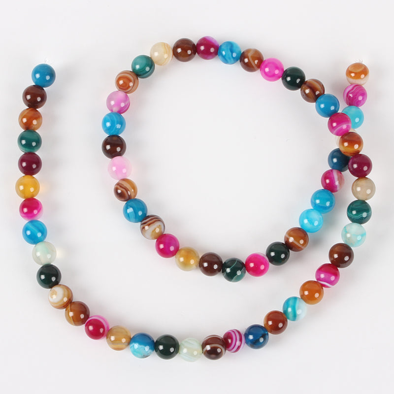 Agat stripe naturlig, blandade färger, 6 mm, 1 sträng (14089)