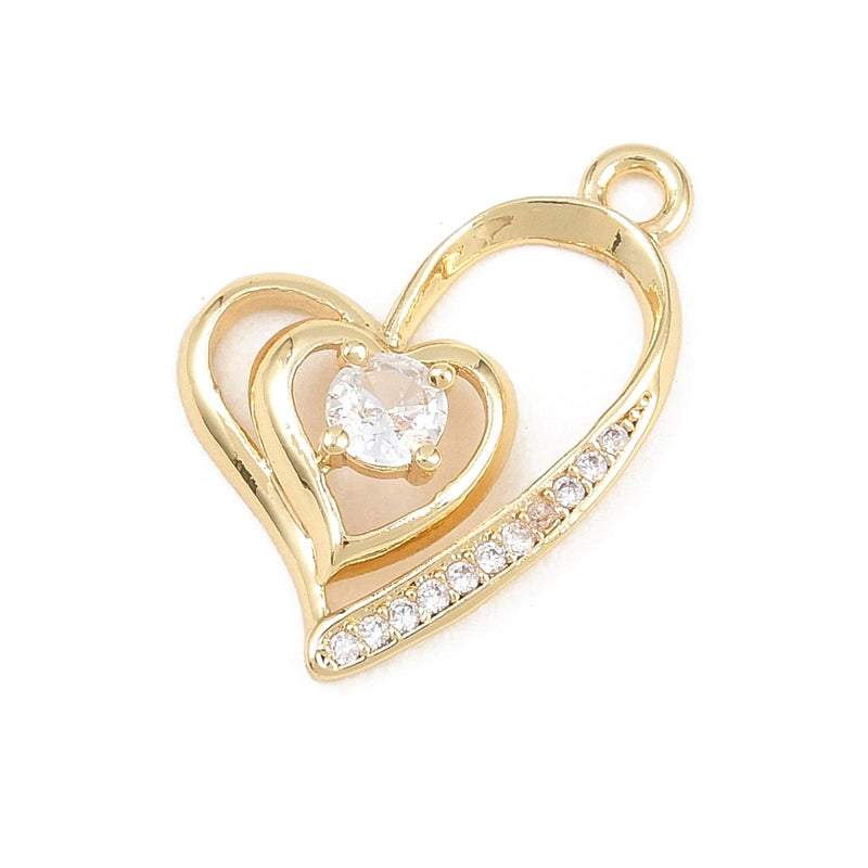 Hjärta med Cubic Zirconia, guld, 21x16x5 mm (14109)