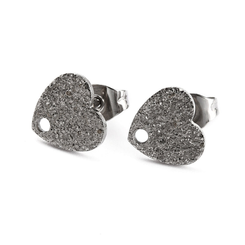 Stiftörhängen Hjärta, struktur, rostfritt stål, 8x9x1 mm, 1 par, (14118)