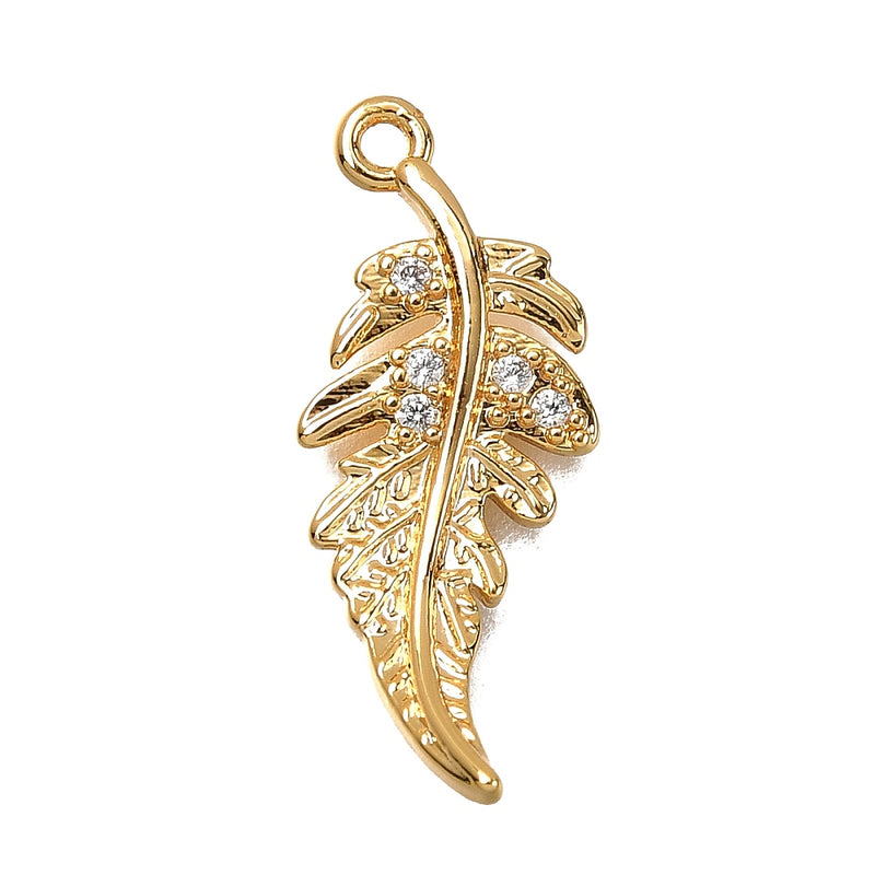Löv, Cubic Zirconia, guld, 23x9x2 mm, 1 st (14120)