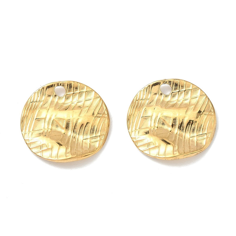 Runt vågigt hänge, rostfritt stål, guld, 18x18x1 mm, 1 st,(14121)