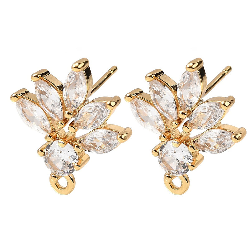 Stiftörhänge blomma med Cubic Zirconia, guld, 18x15 mm, 1 par, (14123)