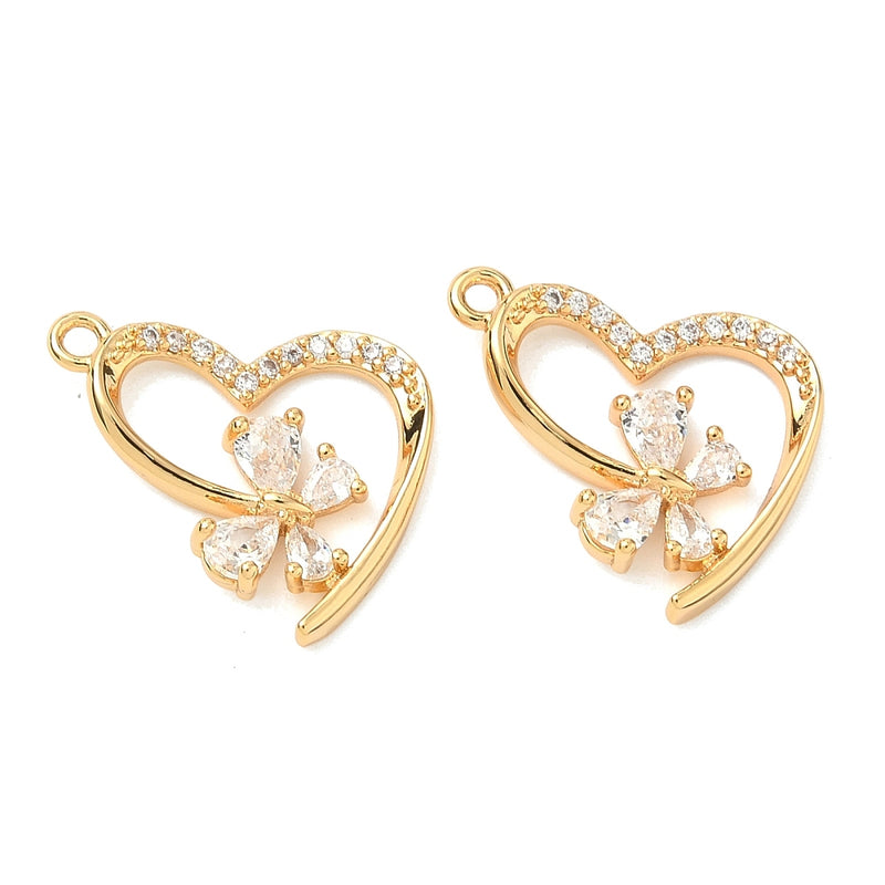 Hjärta med Cubic Zirconia, guld, 15x17x3 mm, 1 st (14135)