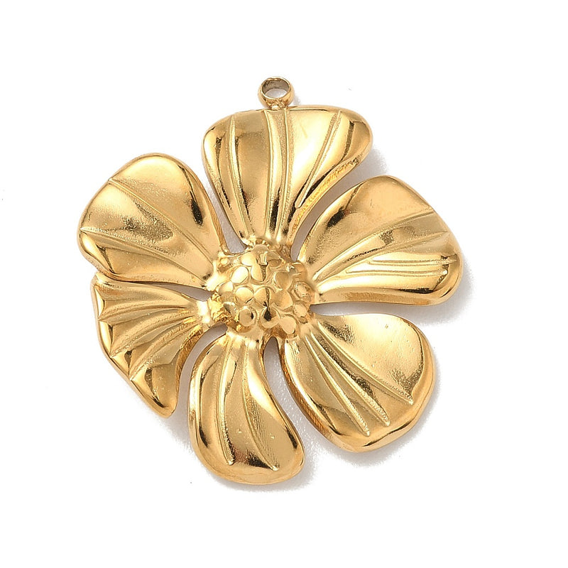 Blomma, Rostfritt stål, guld, 28x25x3 mm, 1 st, (14150)