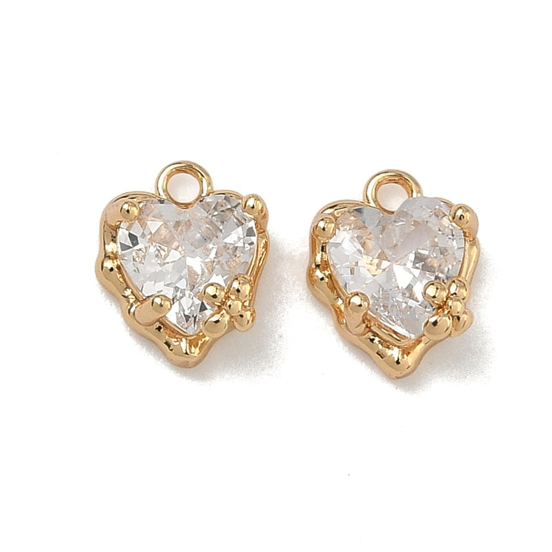 Hjärta med Cubic Zirconia, 8x6x3 mm, guld, 1 st (14154)