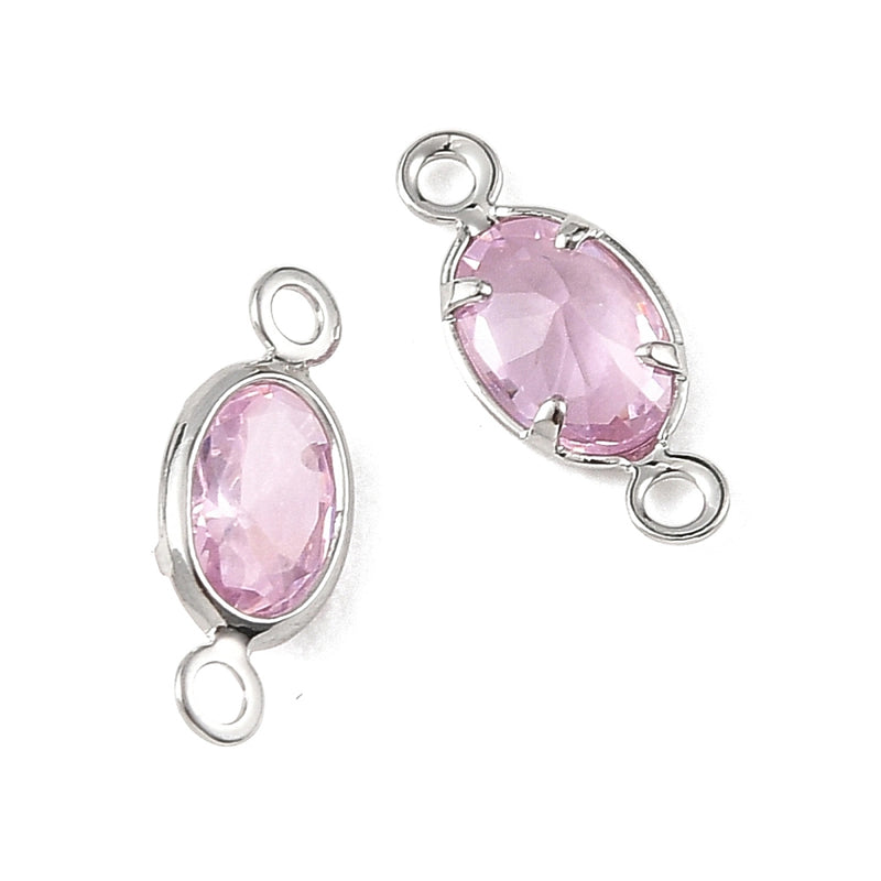Connector cubic zirconia, rosa, silver, 1 st (14175)